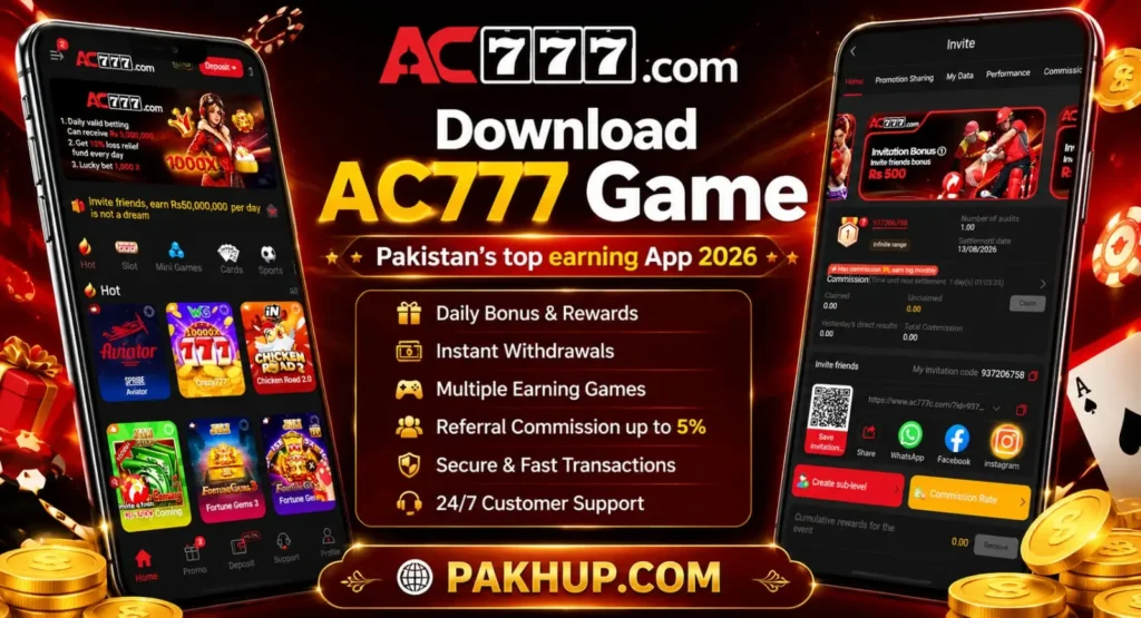 AC777 Game download banner featuring two mobile screens